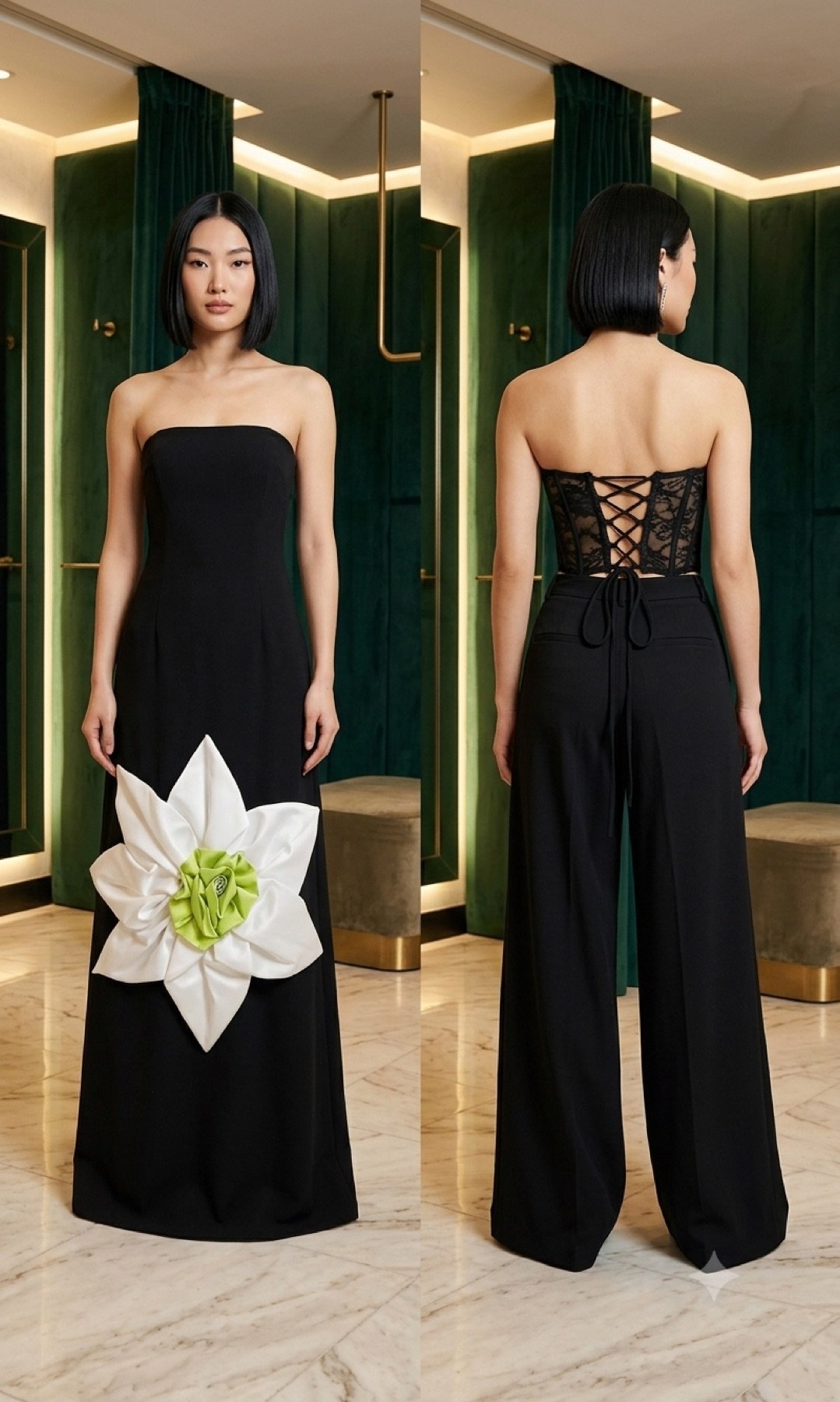 Black strapless flower dress Style 2697