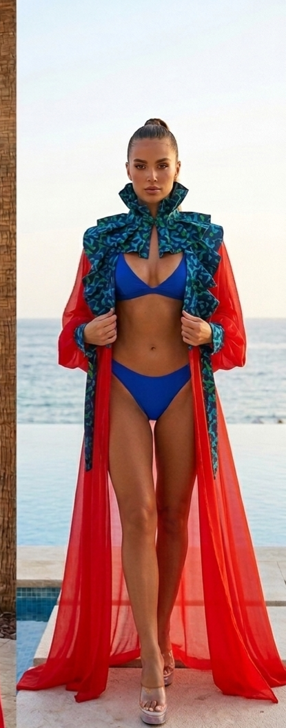 SWB Riviera Robe RR-019 with the ruffle collar closed at the neck
